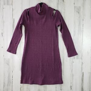 NWT Splendid Cold Shoulder Purple Mock Neck Ribbed Sweater Dress Women's Size XL